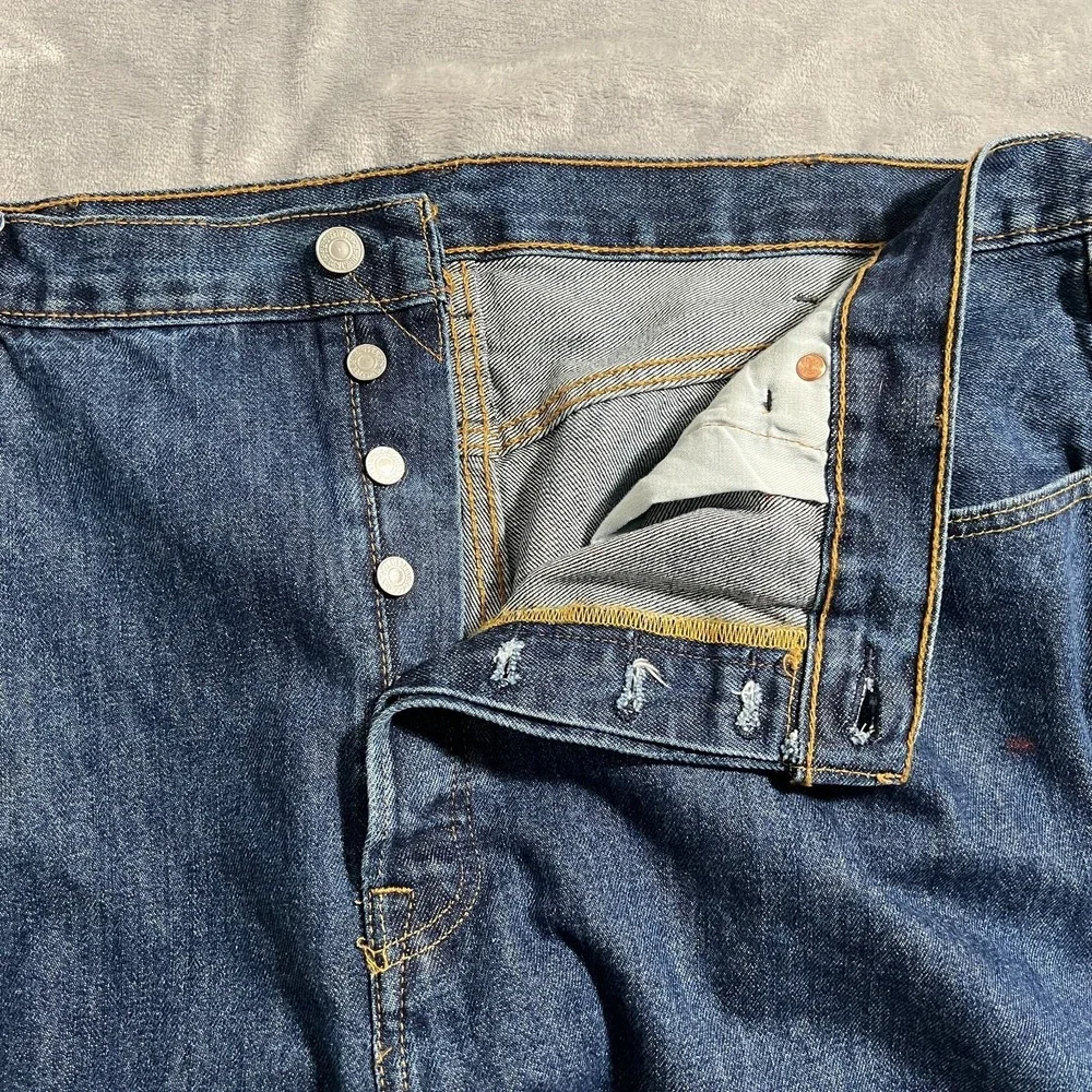 Levis 501 Jeans Mens 44x34 Big Tall Button Fly Straight Leg Blue Denim Original